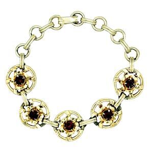 Vintage 1930s Floral Link Bracelet * Gold w Purple Stones • Art Deco Jewelry